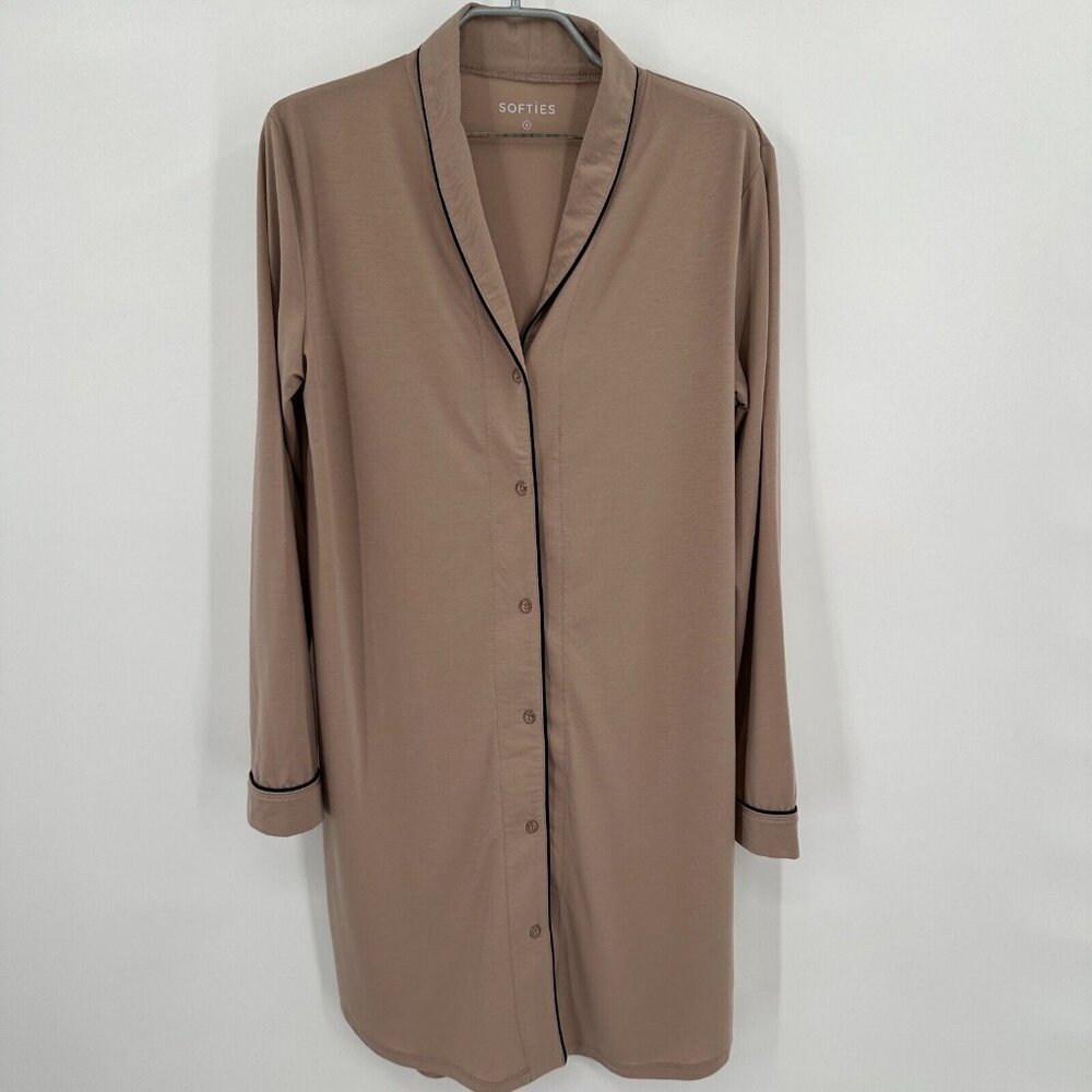 Softies Tatum 36" Shawl Collar Sleep Shirt size S Coco-Tan Night Gown Pajamas